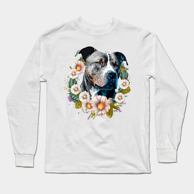 Floral American Pitbull Long Sleeve T-Shirt by Chromatic Fusion Studio